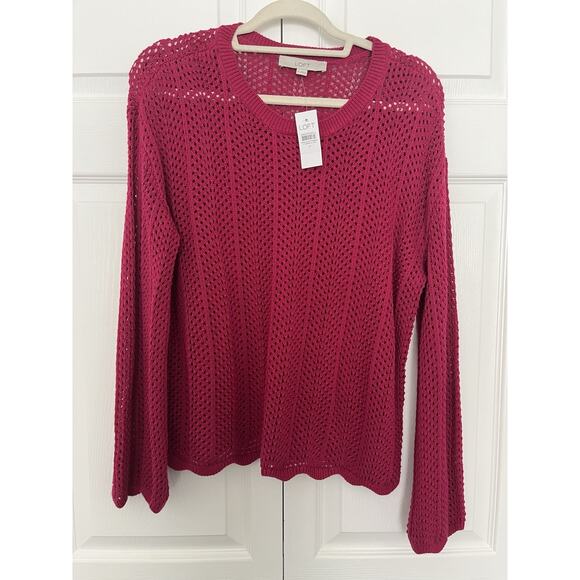 LOFT Sweaters - NWT LOFT Scalloped Pointelle Flare Sleeve Sweater In Bright Wine Size Medium